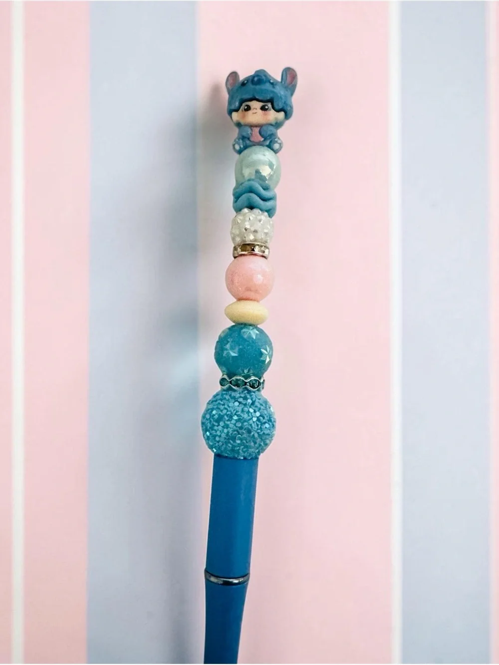 Disney Blue Beaded Character Pen with Pink & Cream Accents